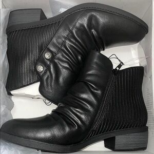 Ruched Black Textured Ankle Booties